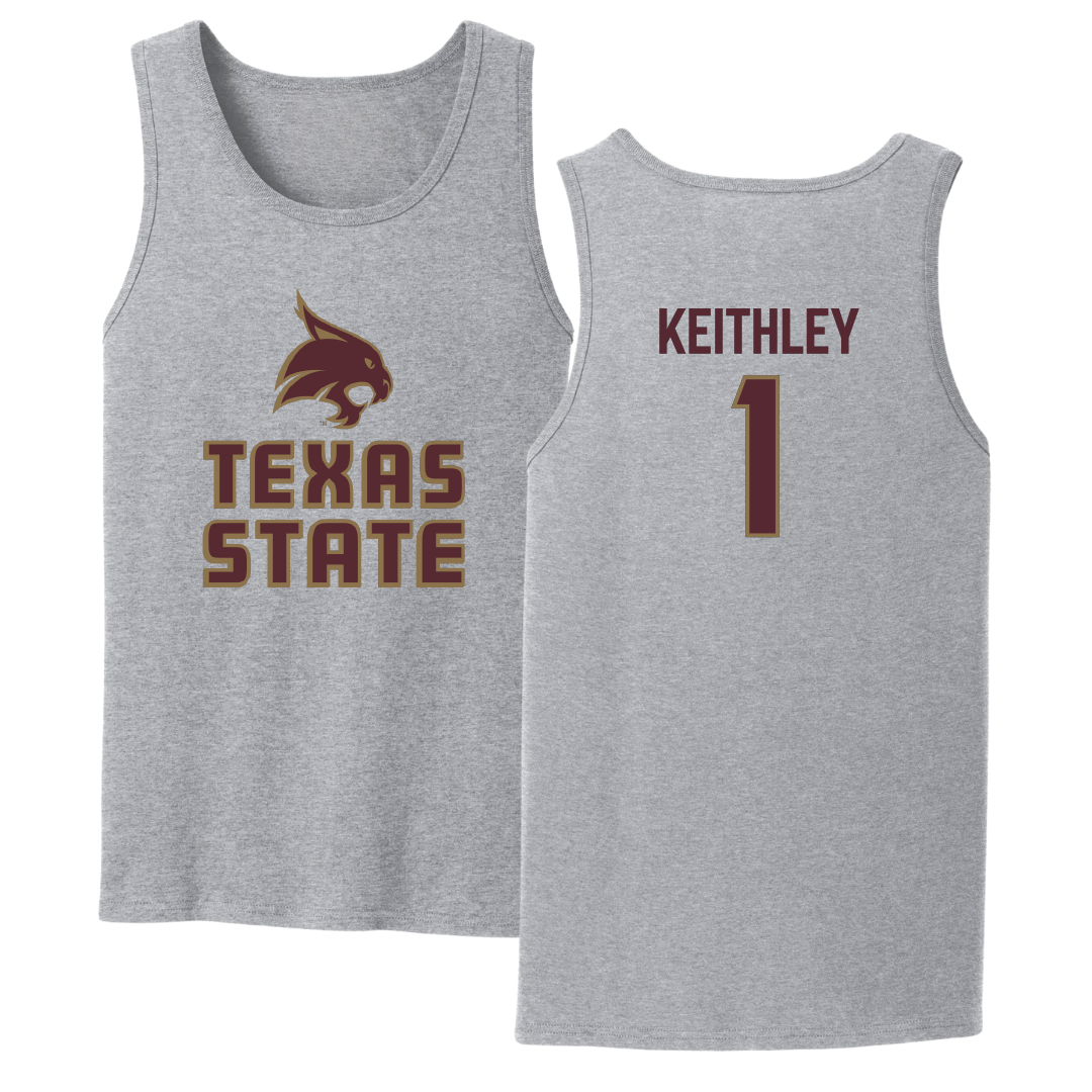 Texas State University Baseball Sport Gray Tank Top - #1 Carson Keithley