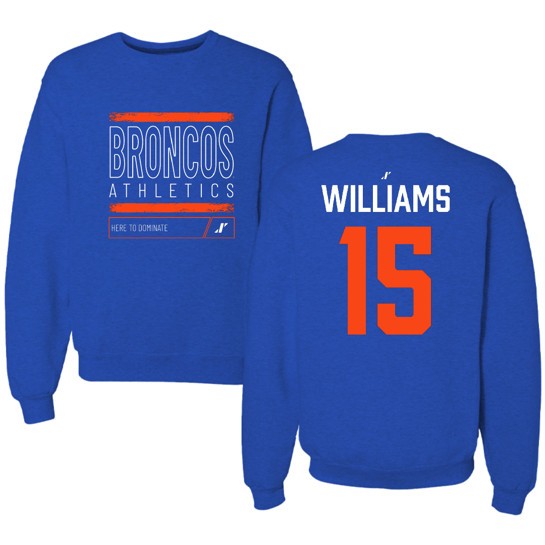 Boise State University Football Blue Dominate Crewneck - #15 Malakai Williams