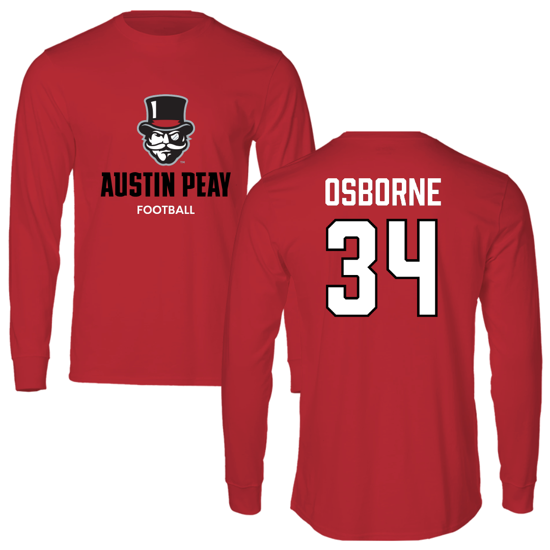 Austin Peay State University Football Red Mascot Long Sleeve - #34 Jahlin Osborne