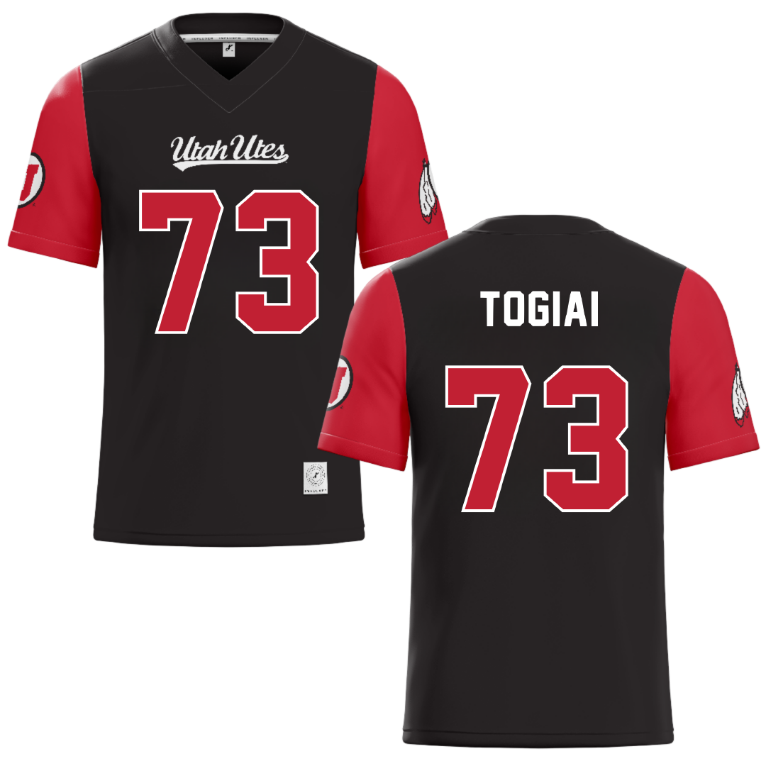 University of Utah Black Football Jersey - #73 Tanoa Togiai