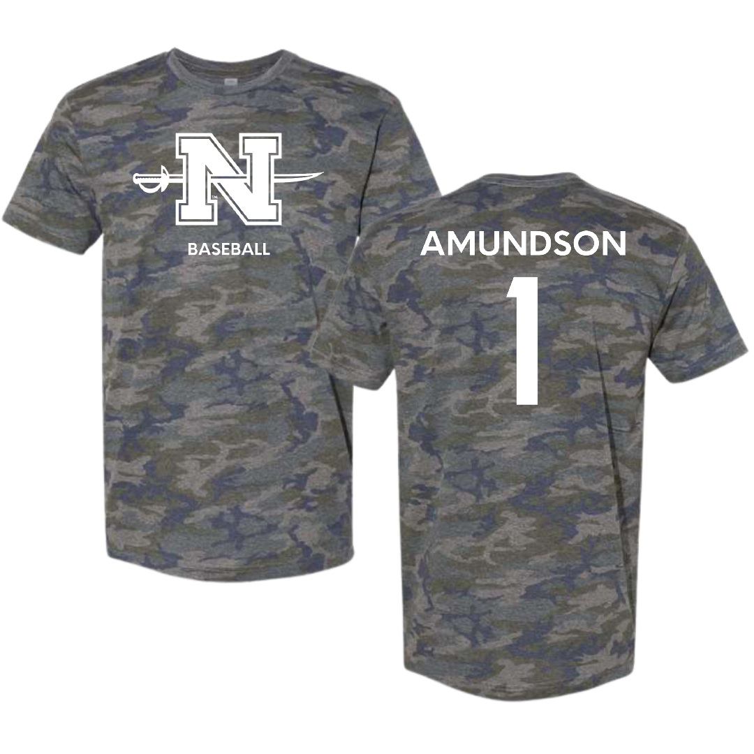 Nicholls State University Baseball Vintage Camo Tee - #1 Kaden Amundson