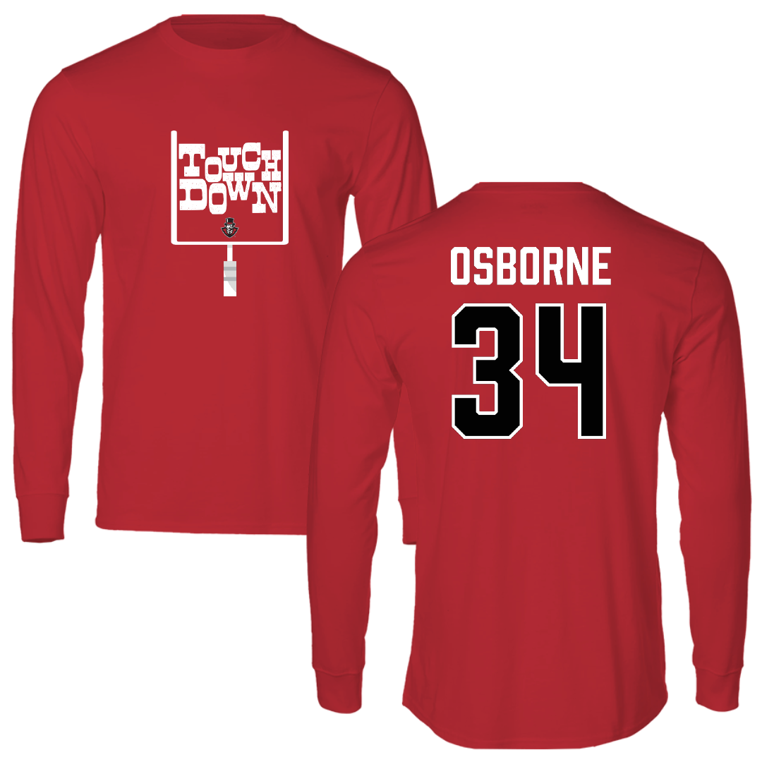 Austin Peay State University Football Red Touchdown Long Sleeve - #34 Jahlin Osborne