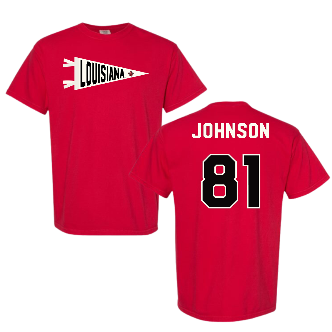University of Louisiana at Lafayette Football Red Pennant Comfort Colors Tee - #81 Jaydon Johnson