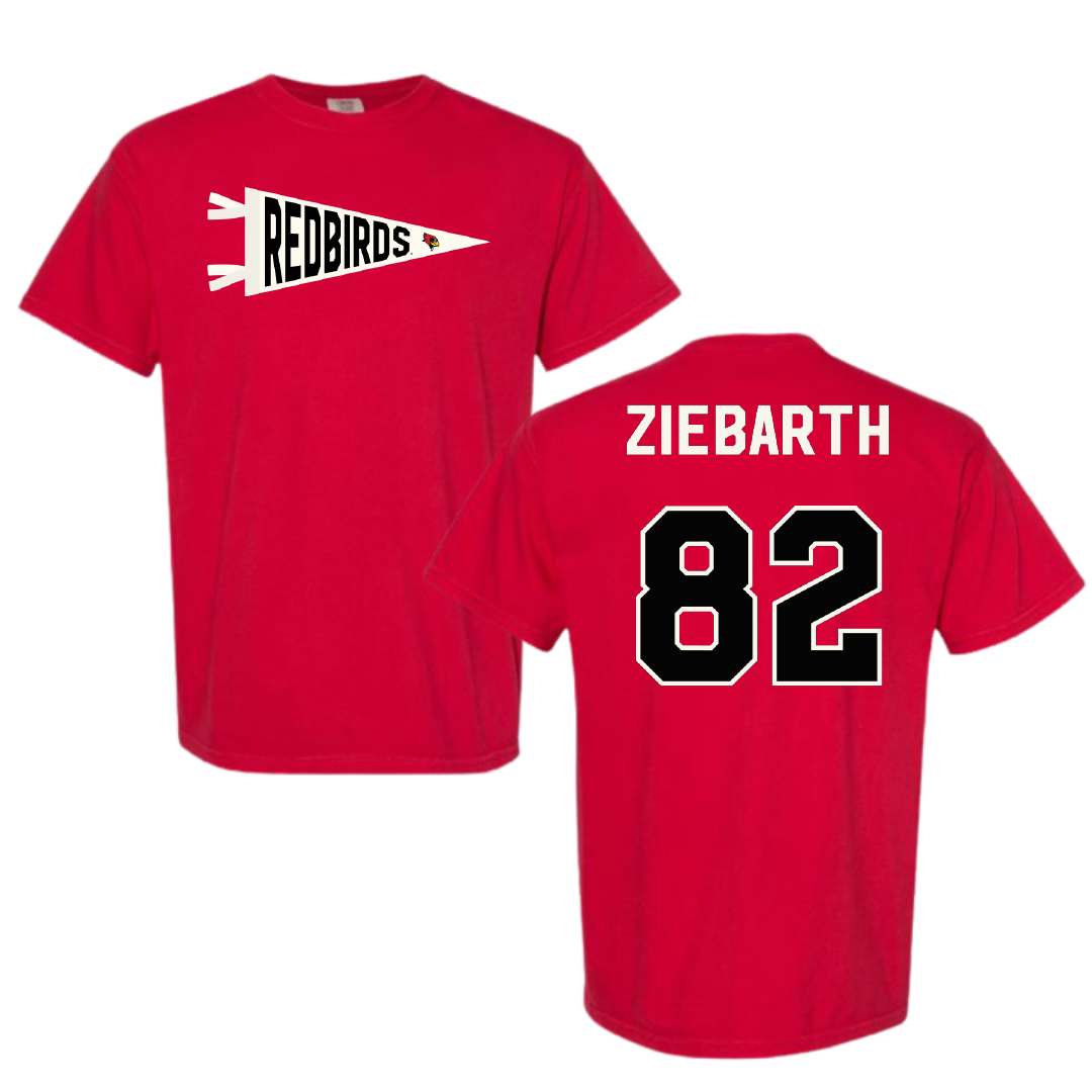 Illinois State University Football Red Pennant Comfort Colors Tee - #82 Max Ziebarth