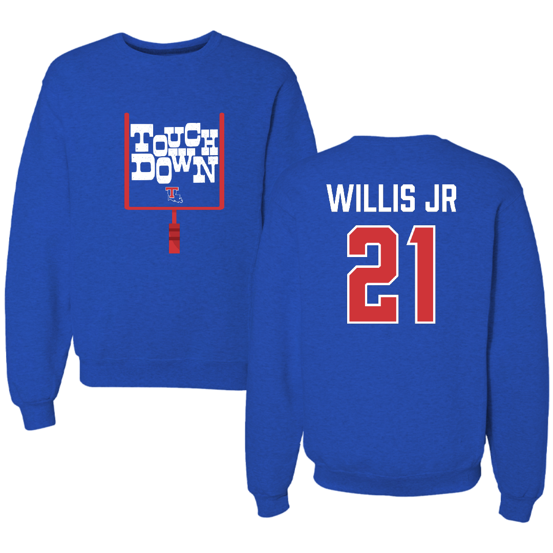 Louisiana Tech University Football Blue Touchdown Crewneck - #21 Keith Willis Jr