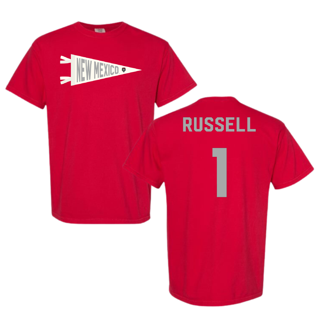 University of New Mexico Baseball Red Pennant Comfort Colors Tee - #1 Tristan Russell