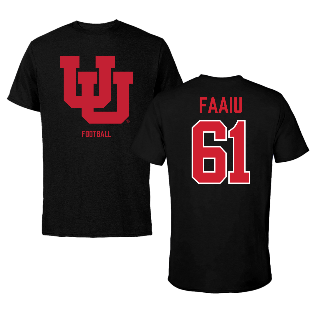 University of Utah Football Black Tee - #61 Kolinu'u Faaiu