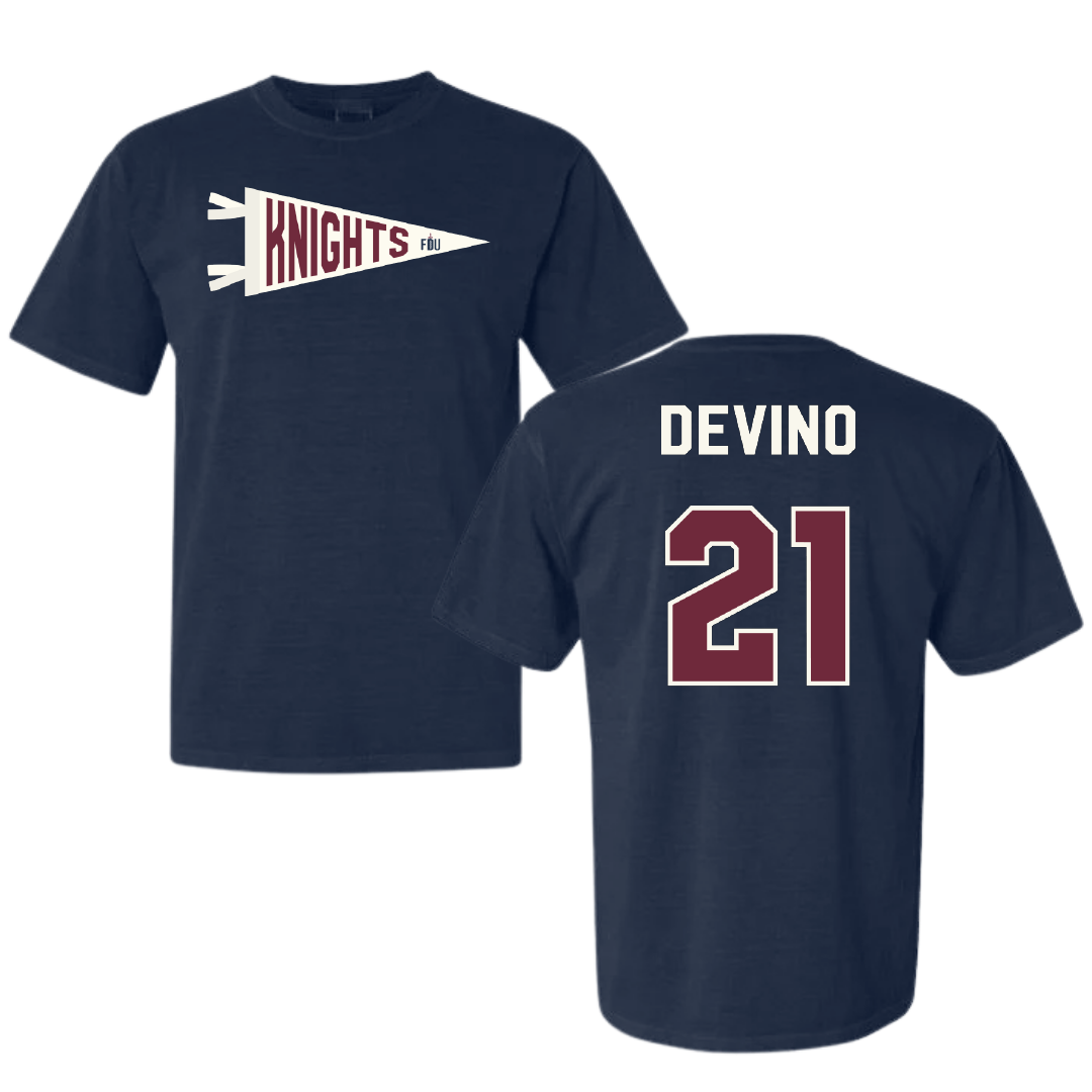 Fairleigh Dickinson University-Metropolitan Campus Lacrosse Navy Pennant Comfort Colors Tee - #21 Mia Devino