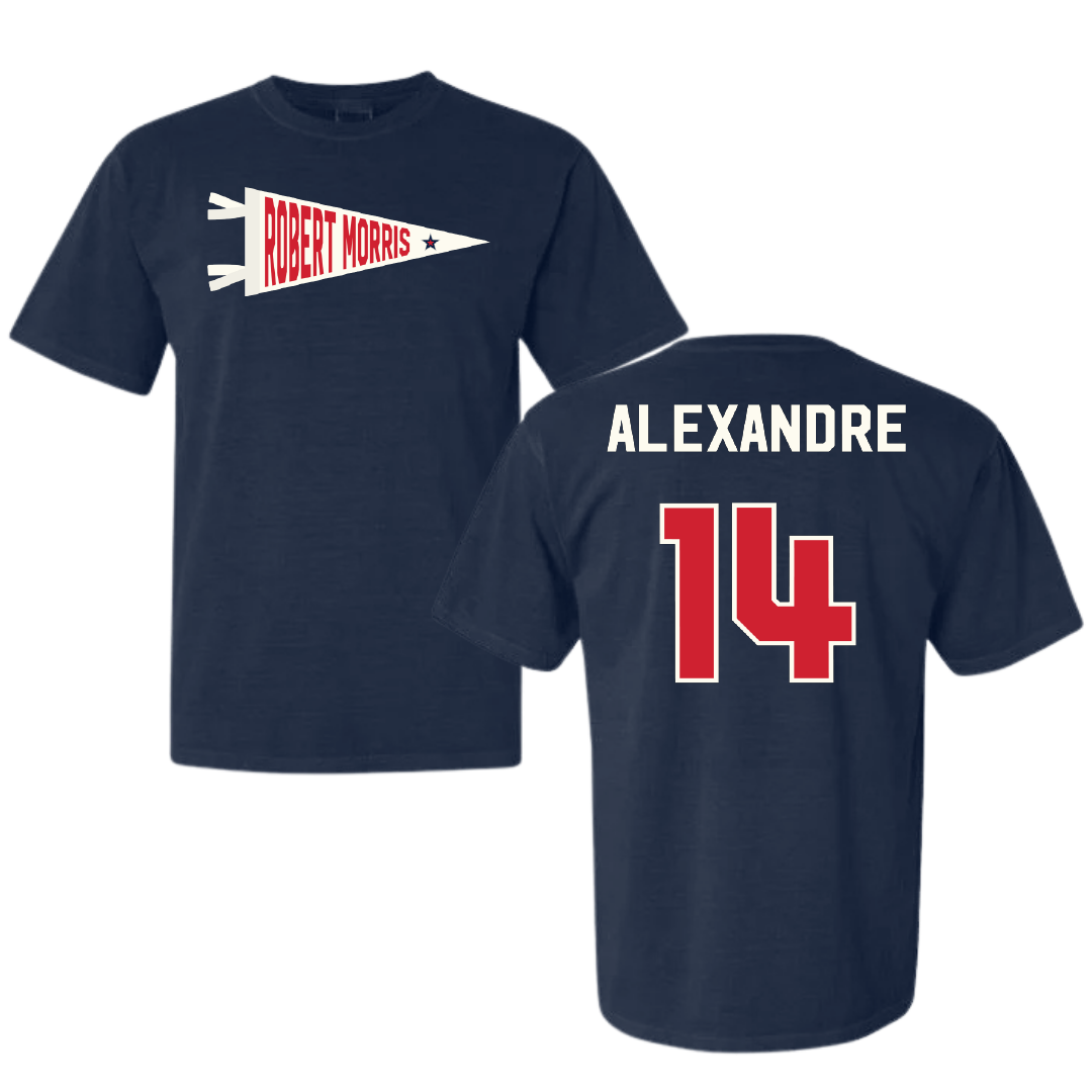 Robert Morris University Soccer Navy Pennant Comfort Colors Tee - #14 Chase Alexandre