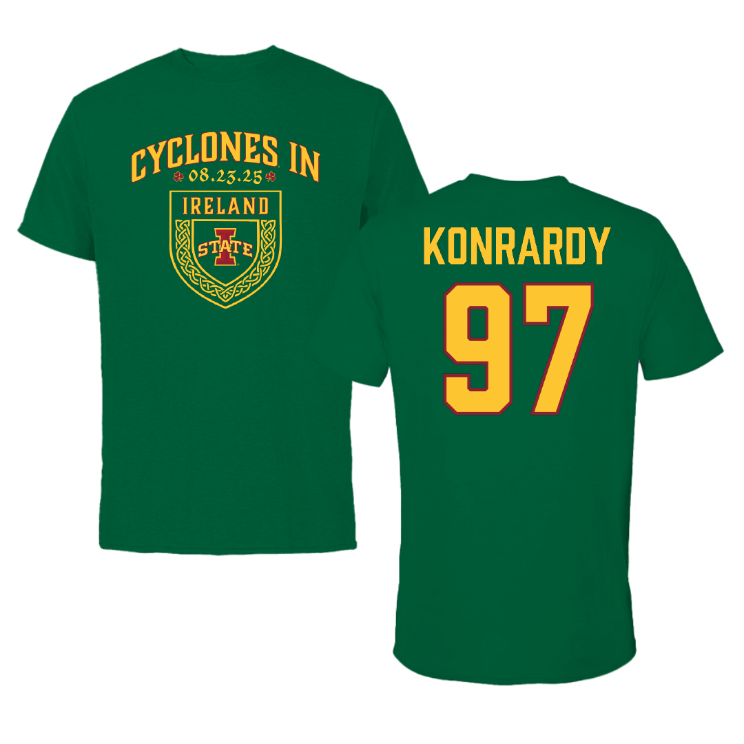 Iowa State University Football Green Cyclones in Ireland Performance Tee - #97 Kyle Konrardy
