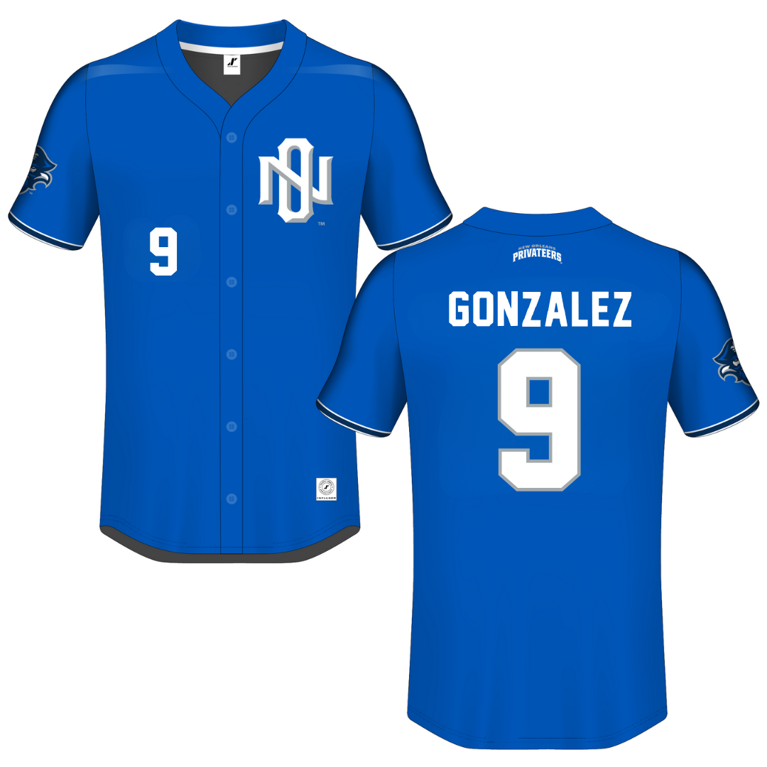 University of New Orleans Blue Button-Down Jersey - #9 Matt Gonzalez