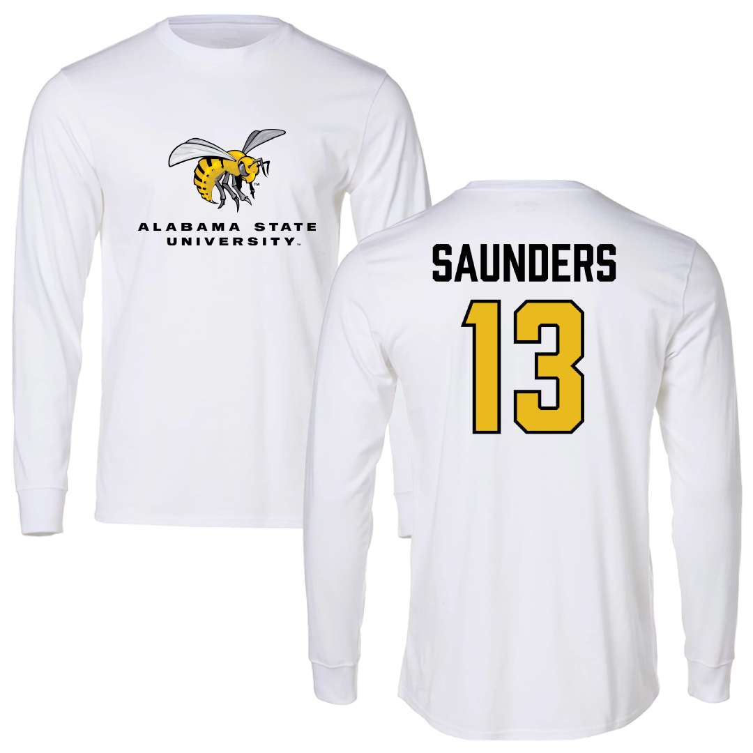 Alabama State University Football White Block Long Sleeve - #13 Tyree Saunders