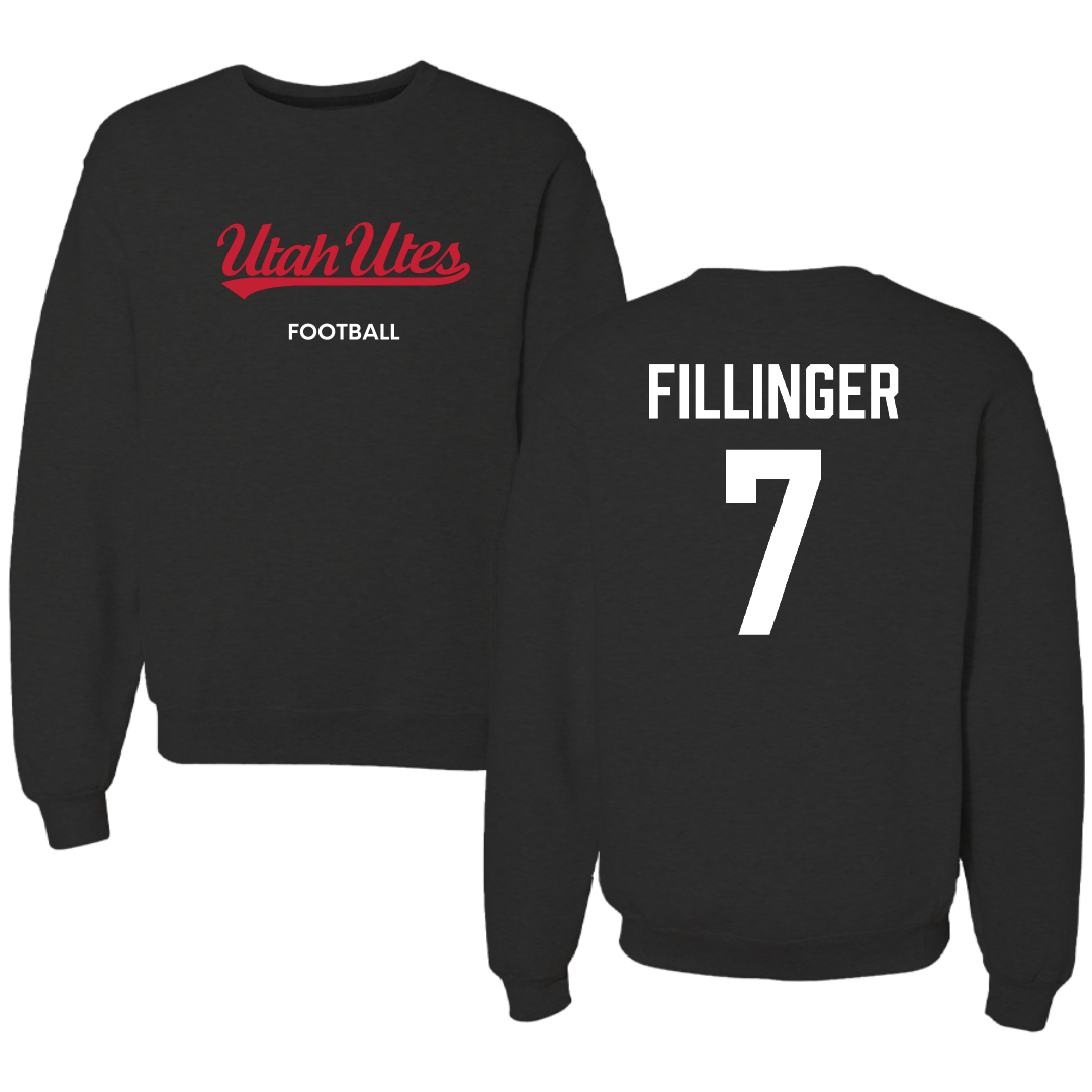 University of Utah Football Black Crewneck - #7 Van Fillinger