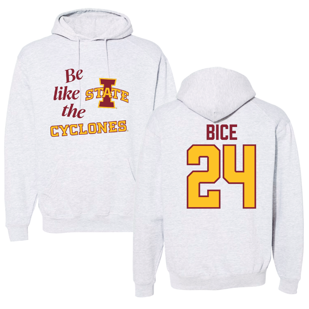 Iowa State University Soccer Light Gray Be Like Us Hoodie - #24 Jocelyn Bice