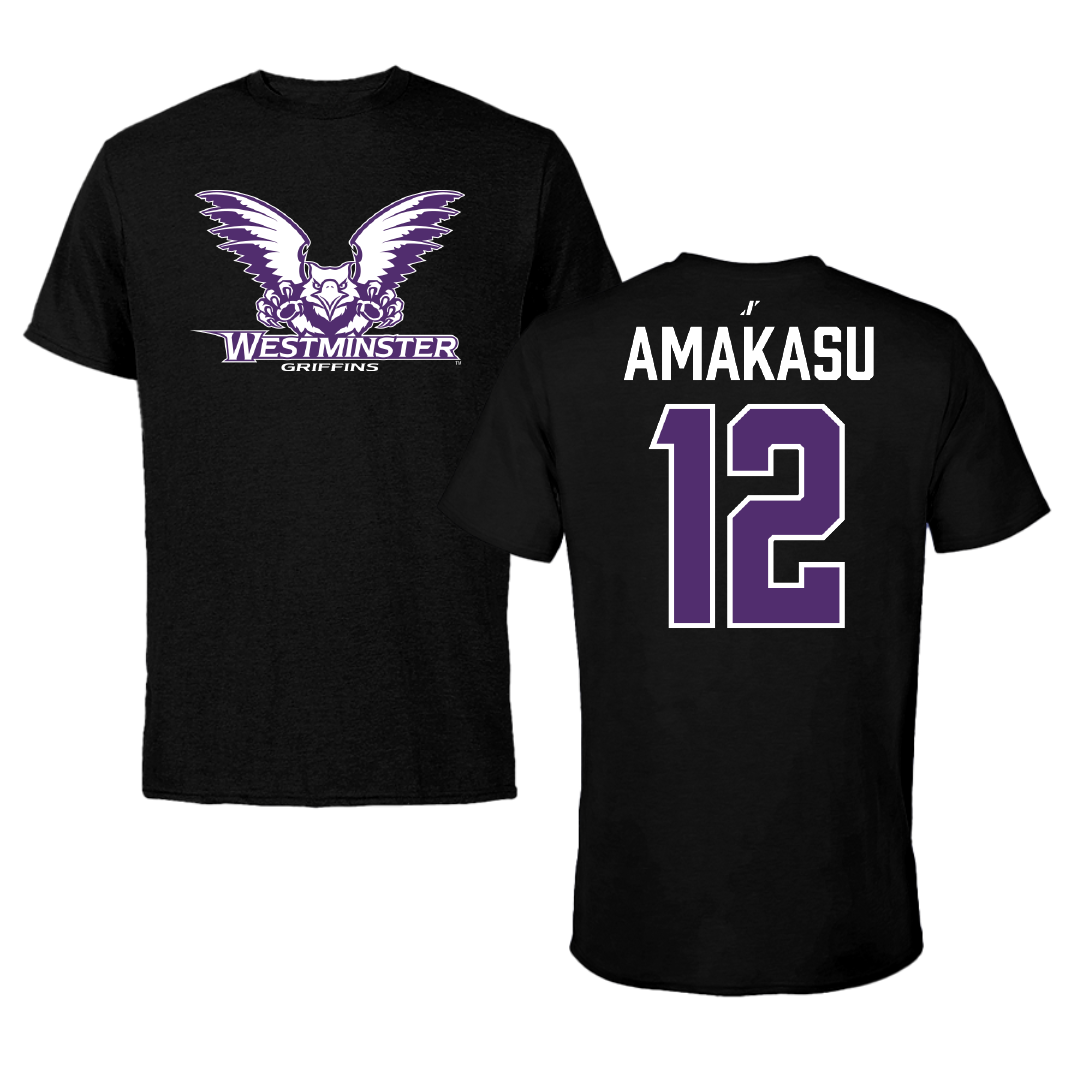 Westminster University (Utah) Basketball Black Tee - #12 Peter Amakasu