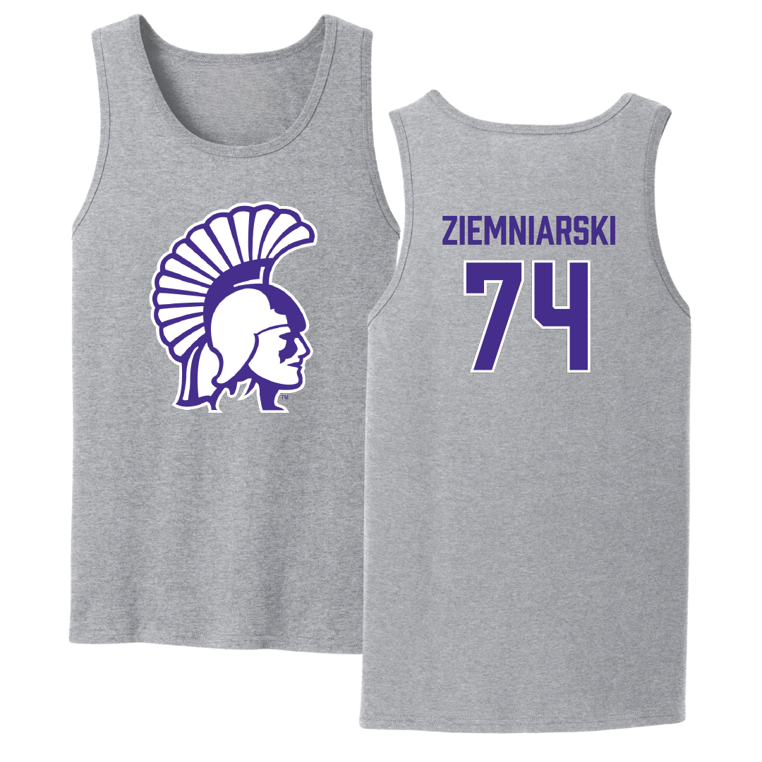 Winona State University Football Sport Gray Tank Top - #74 Jake Ziemniarski