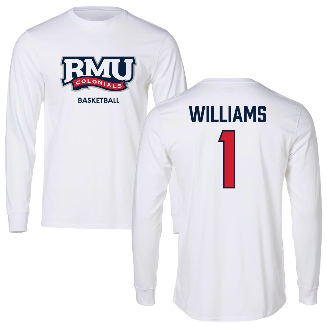 Robert Morris University Basketball (M) White Performance Long Sleeve - #1 Justice Williams