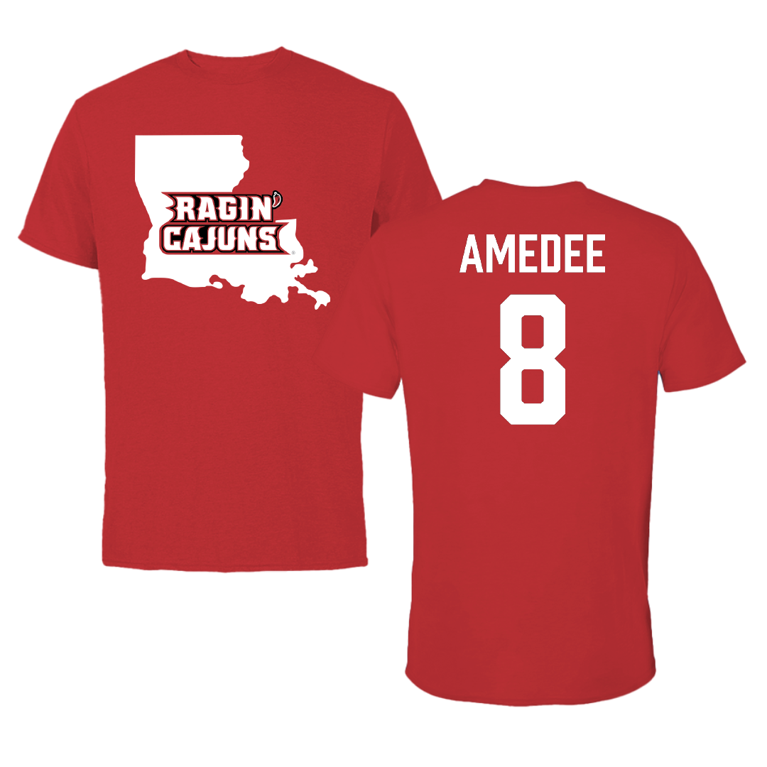 University of Louisiana at Lafayette Baseball Red State Performance Tee - #8 Lee Amedee