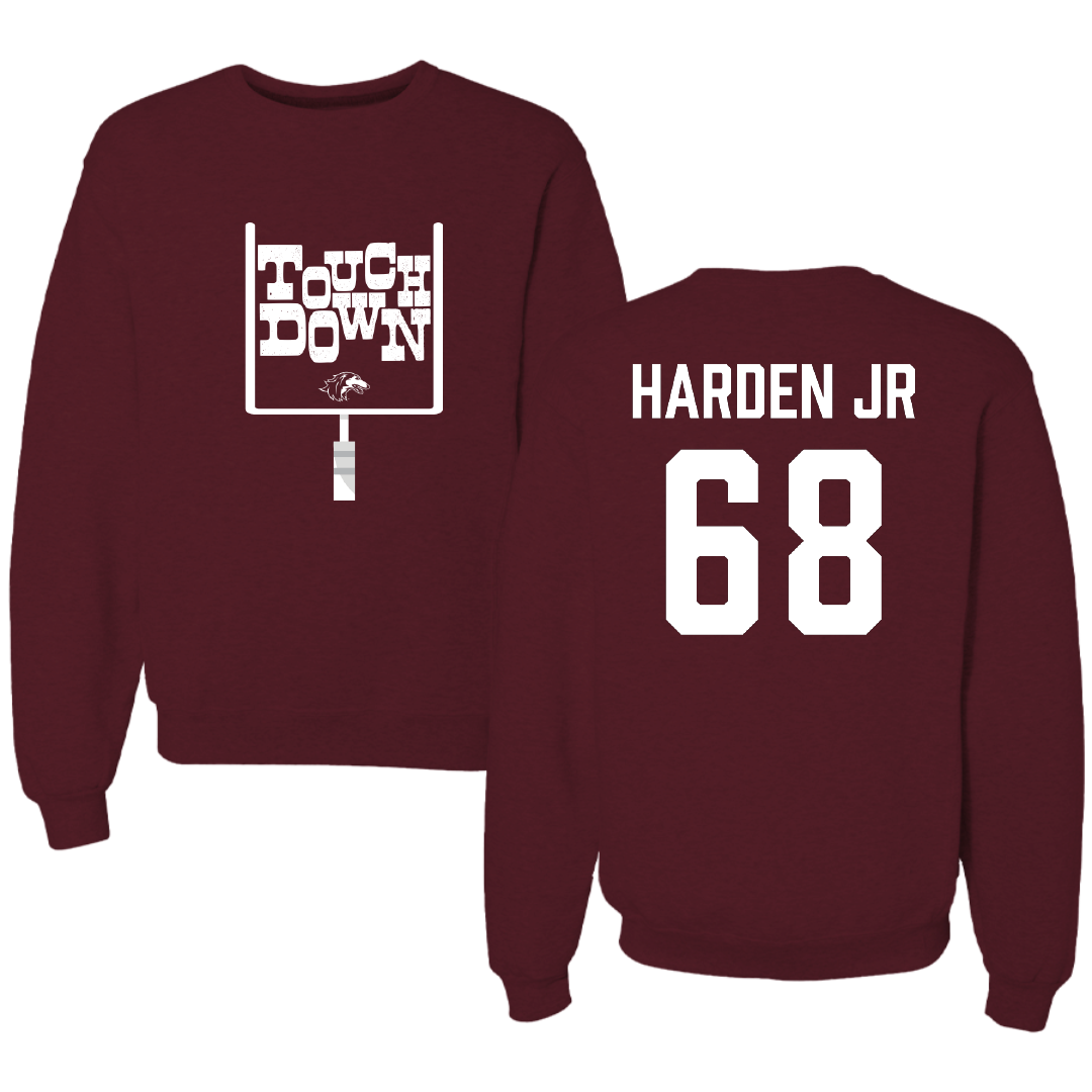 Southern Illinois University at Carbondale Football Maroon Touchdown Crewneck - #68 Derek Harden Jr