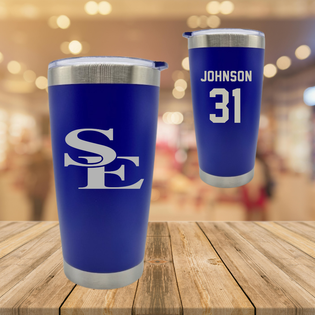 Southeastern Oklahoma State University Baseball Blue Stainless Steel Tumbler - #31 Luke Johnson