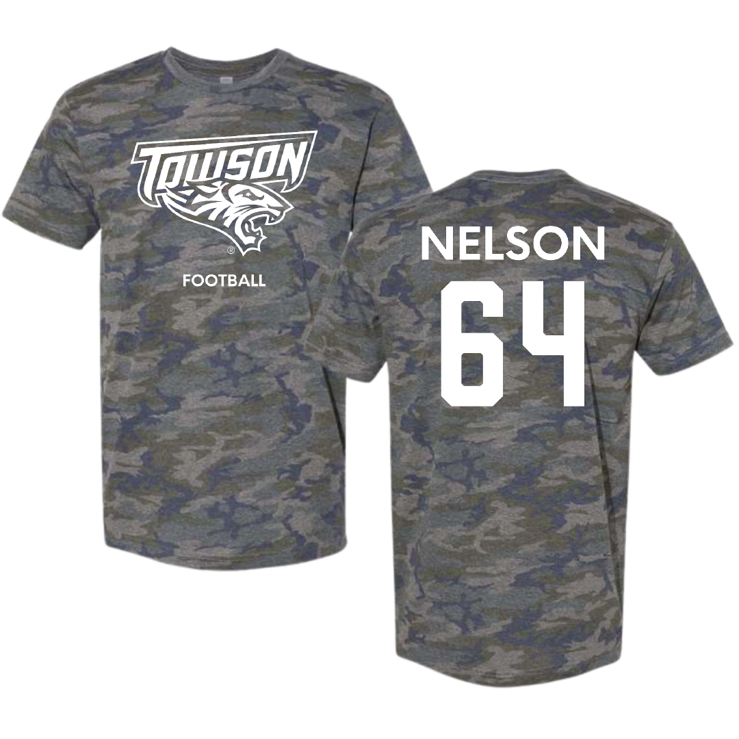 Towson University Football Vintage Camo Tee - #64 Joden Nelson