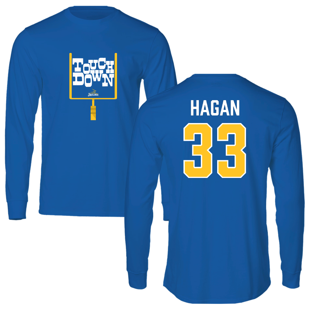 Texas A&M University-Kingsville Football Blue Touchdown Performance Long Sleeve - #33 Roger Hagan