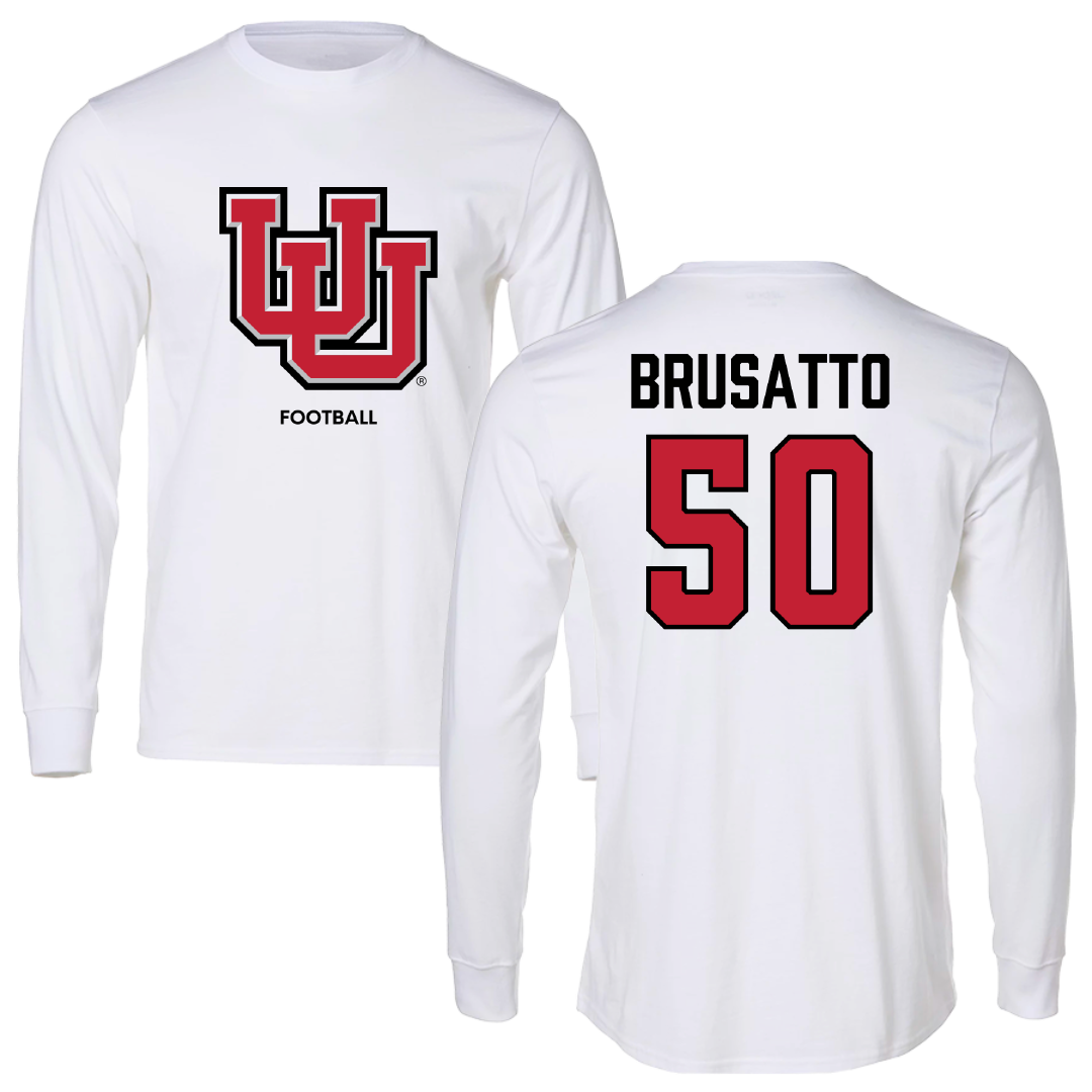 University of Utah Football White Block Long Sleeve - #50 Justice Brusatto