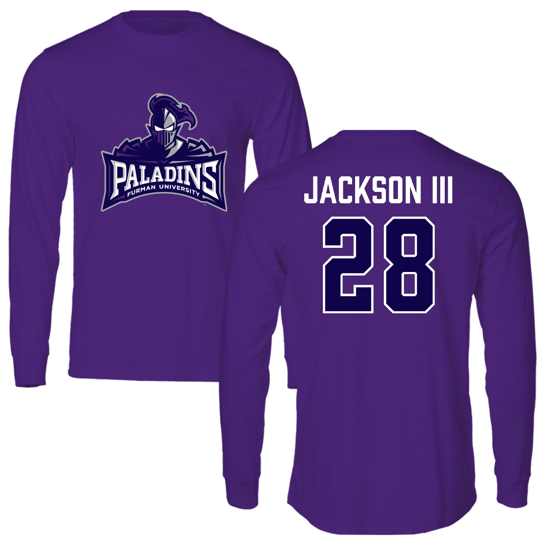 Furman University Football Purple Performance Long Sleeve - #28 Eddie Jackson III