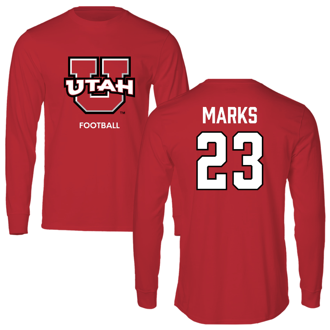 University of Utah Football Red Utes Long Sleeve - #23 Faybian Marks