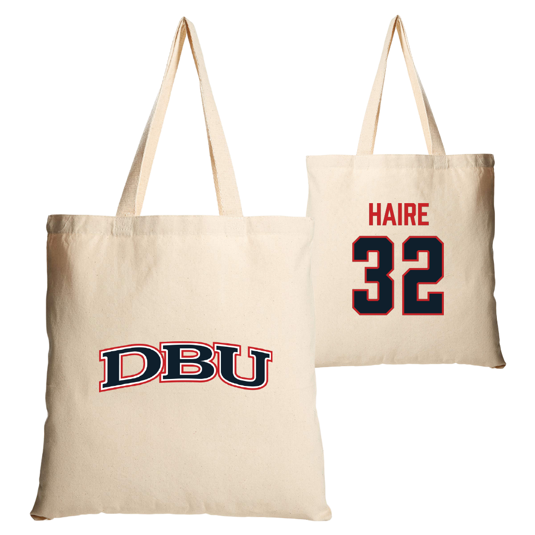 Dallas Baptist University Basketball Tan Canvas Tote Bag - #32 Justin Haire