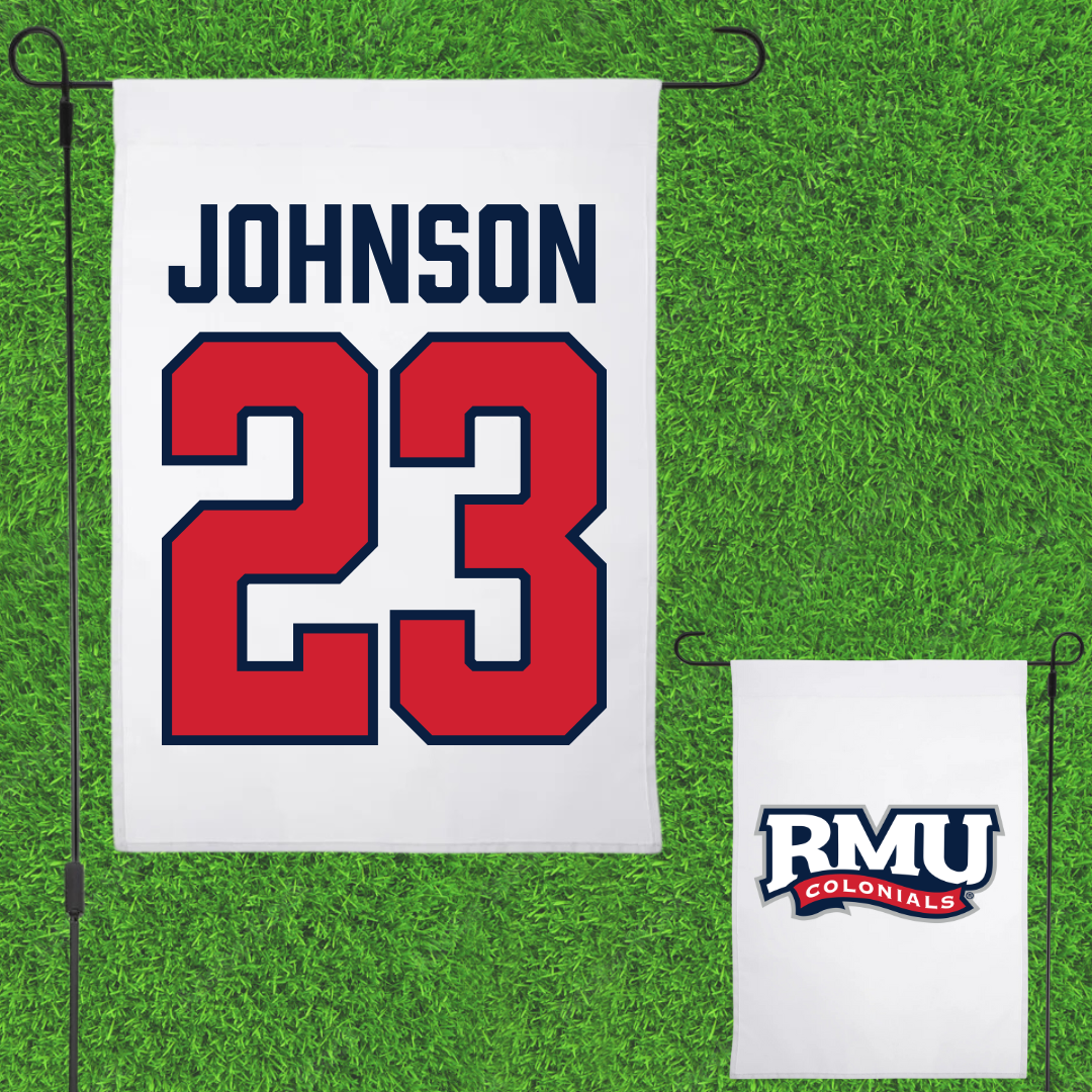 Robert Morris University Ice Hockey White Garden Flag - #23 Luke Johnson
