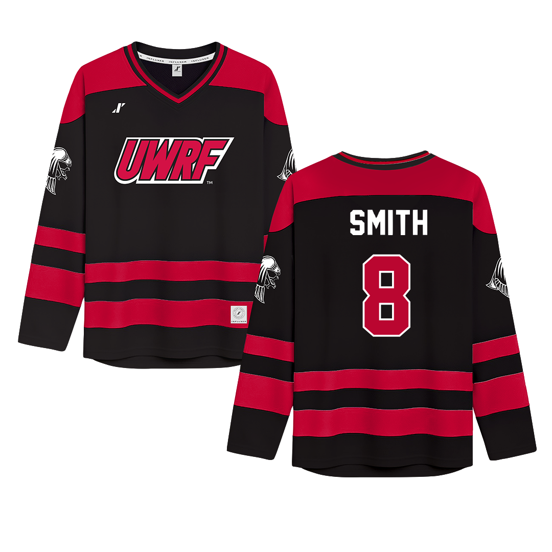 University of Wisconsin-River Falls Black Hockey Jersey - #8 Dylan Smith