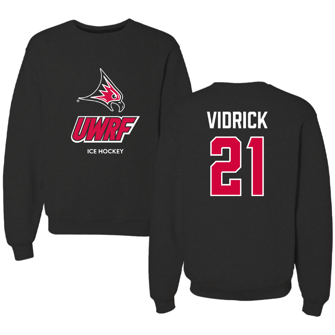 University of Wisconsin-River Falls Ice Hockey (M) Black Crewneck - #21 Anthony Vidrick