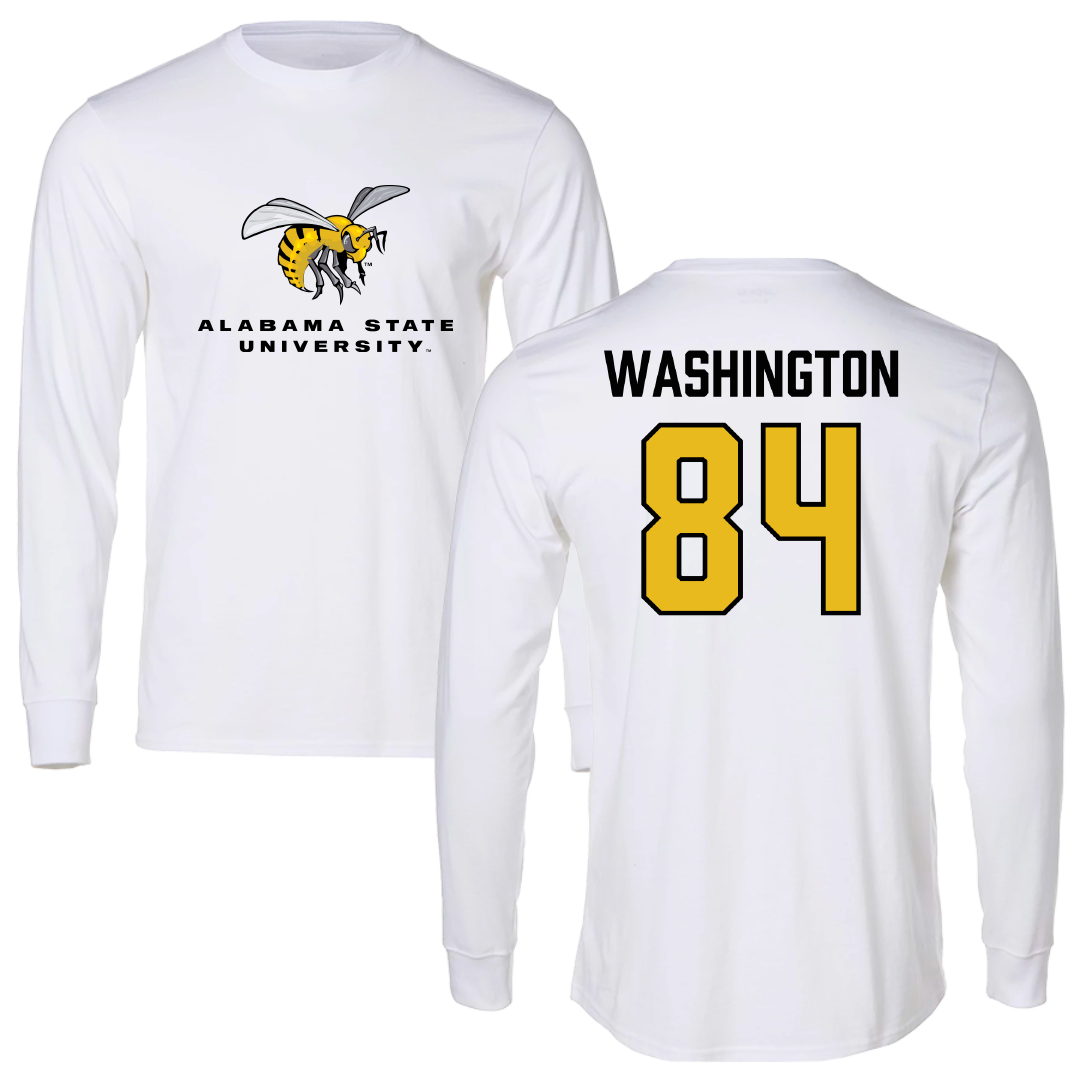 Alabama State University Football White Block Long Sleeve - #84 Joshua Washington