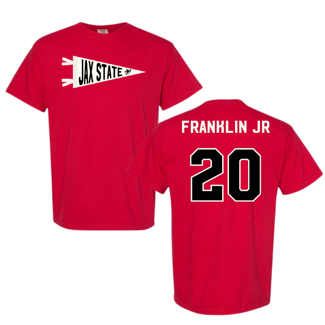 Jacksonville State University Football Red Pennant Comfort Colors Tee - #20 Travis Franklin Jr