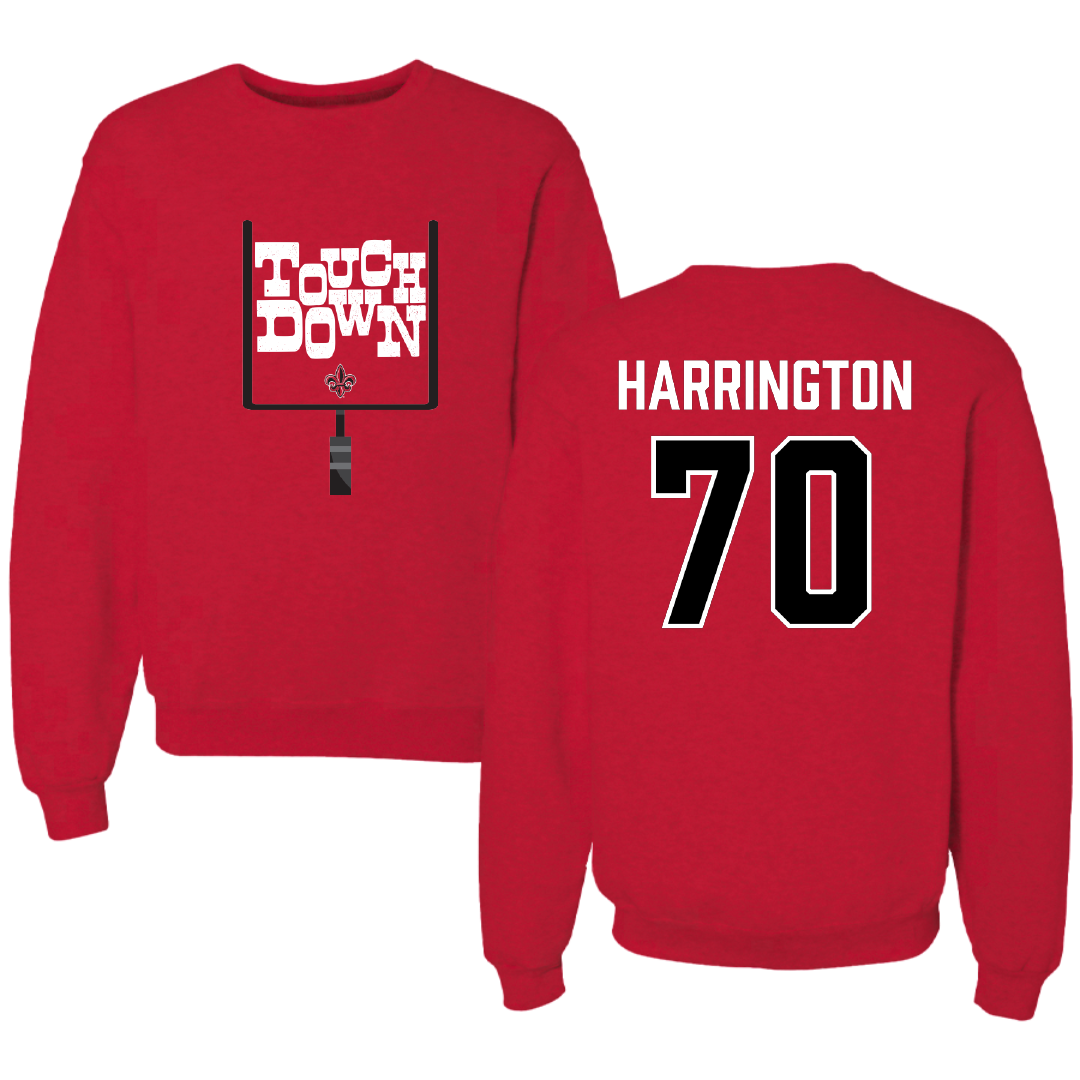 University of Louisiana at Lafayette Football Red Touchdown Crewneck - #70 Jax Harrington