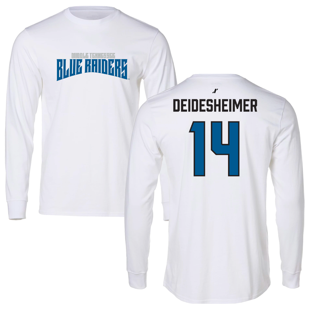 Middle Tennessee State University Volleyball White Classic Performance Long Sleeve - #14 Payton Deidesheimer