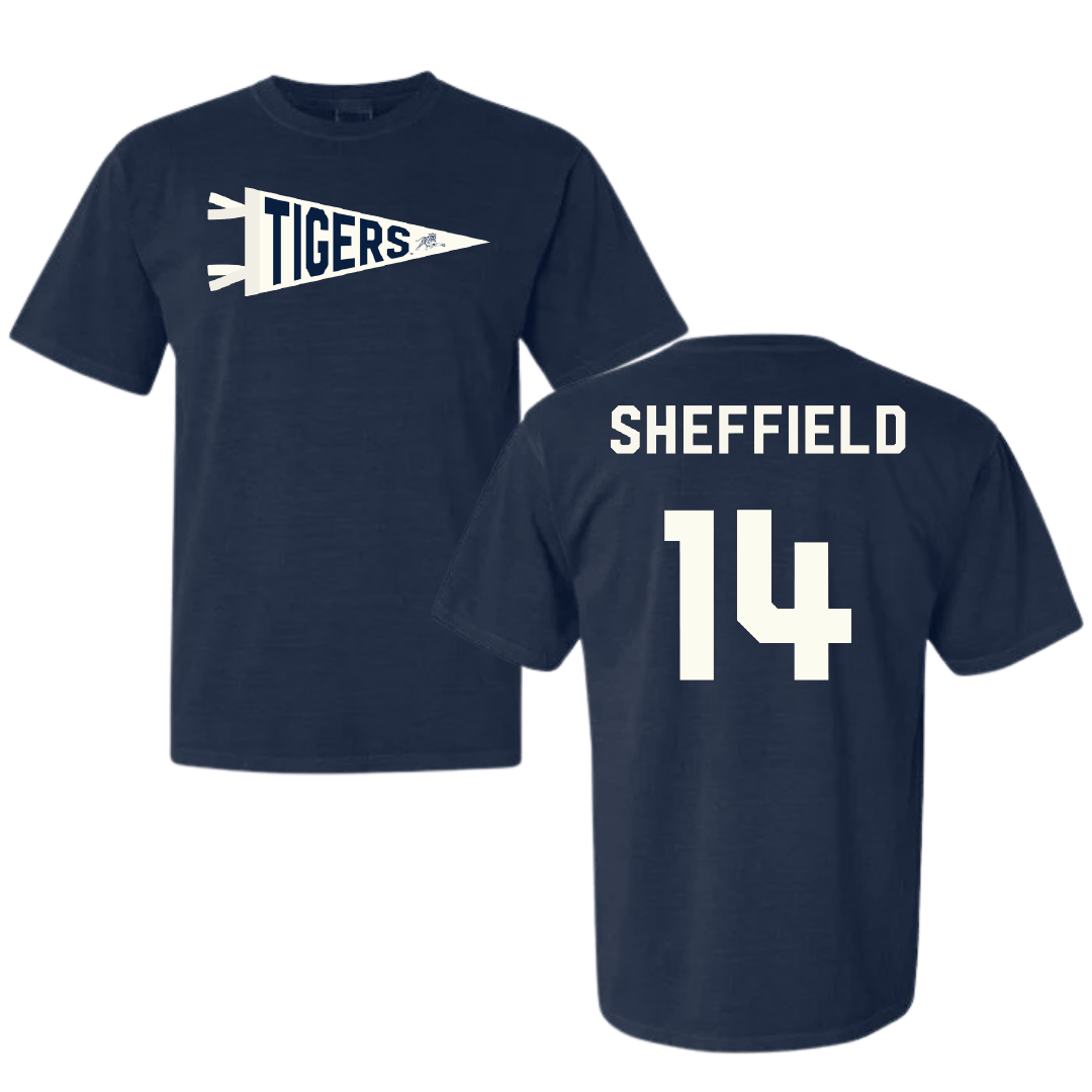 Jackson State University Soccer Navy Pennant Comfort Colors Tee - #14 Elon Sheffield