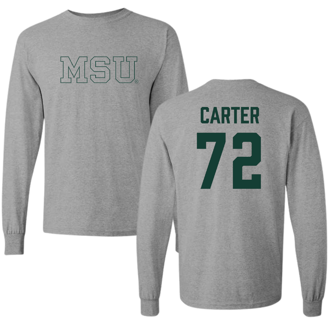 Michigan State University Football Sport Gray Long Sleeve - #72 Caleb Carter