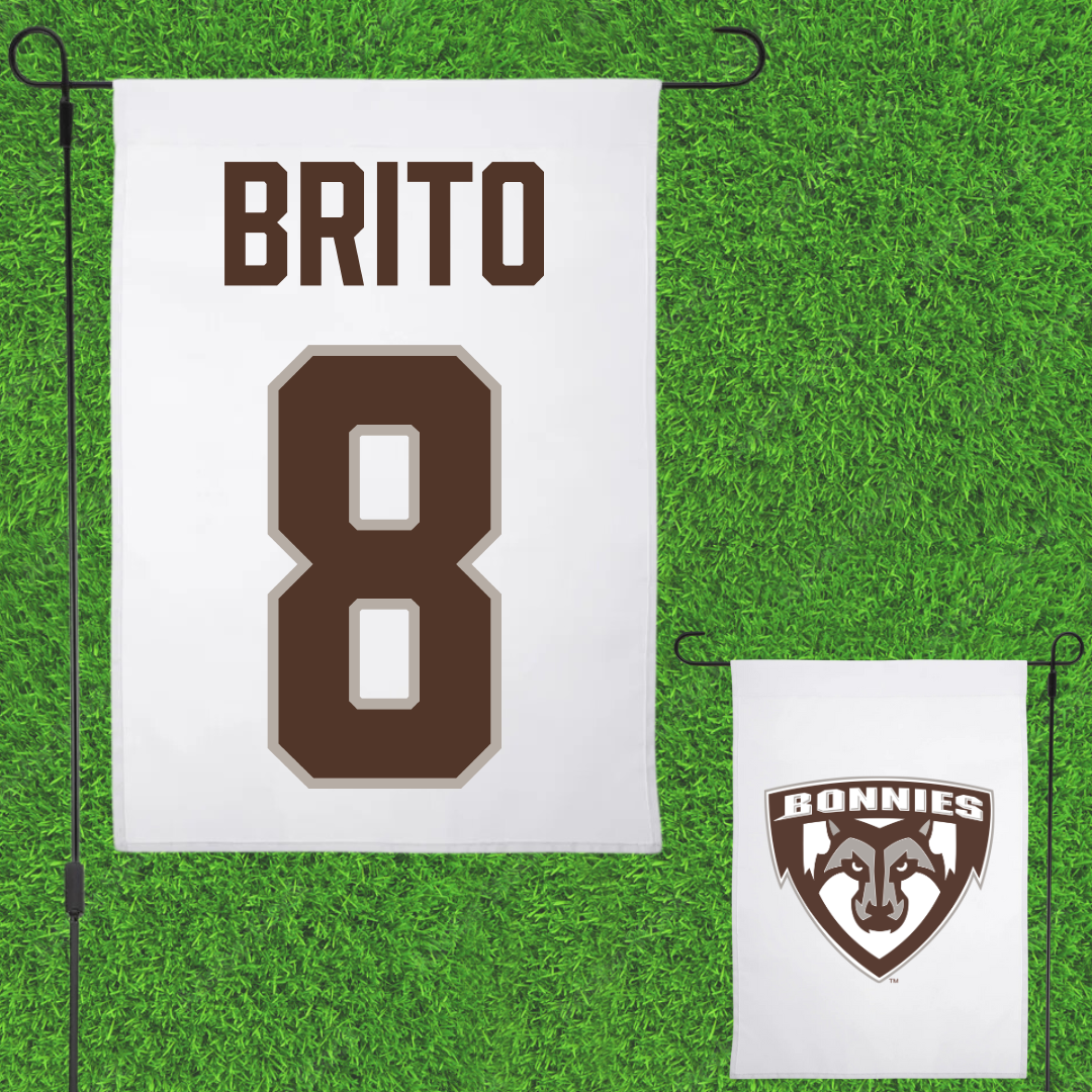 St. Bonaventure University Soccer White Garden Flag - #8 Kenzo Brito