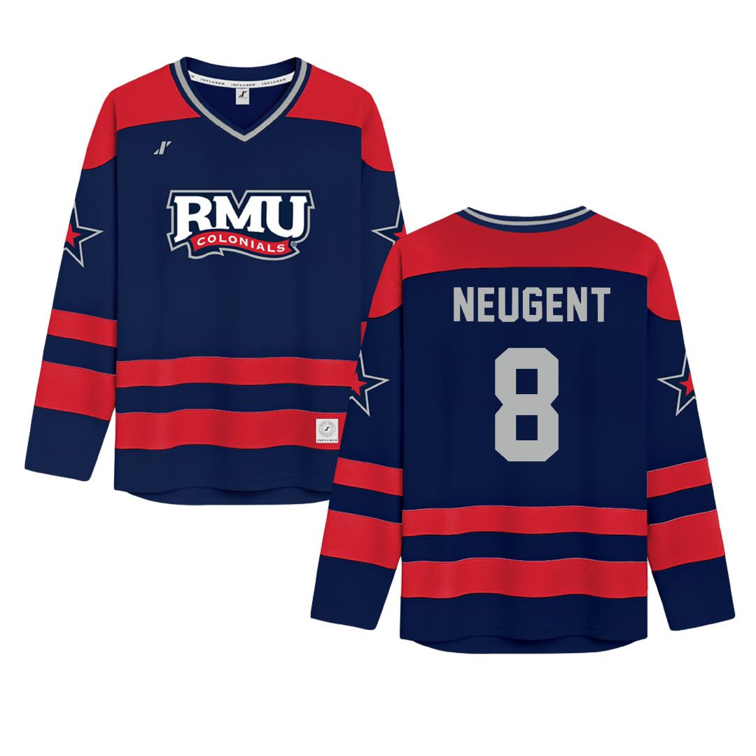 Robert Morris University Navy Hockey Jersey - #8 Mya Neugent