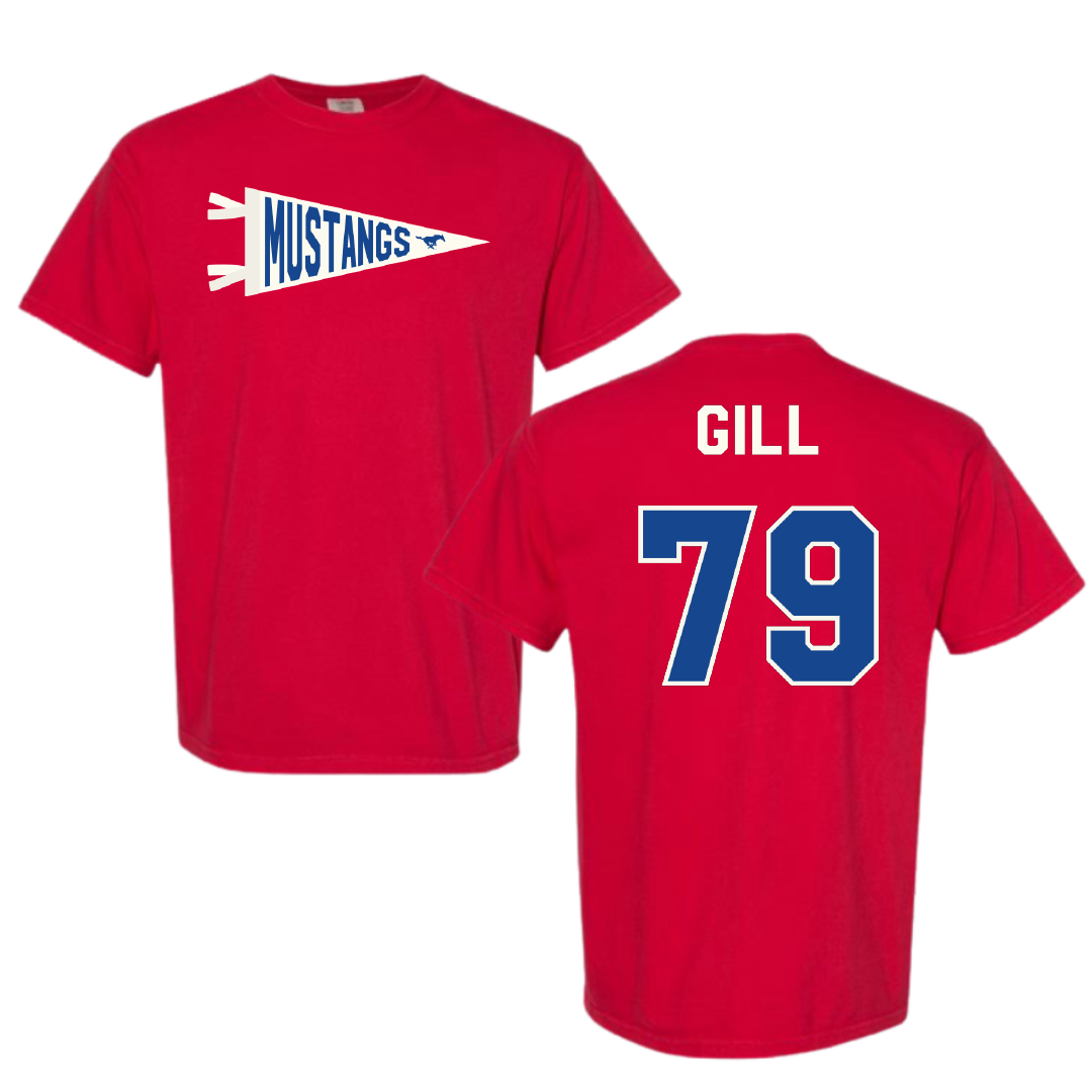 Southern Methodist University Football Red Pennant Comfort Colors Tee - #79 Reagan Gill