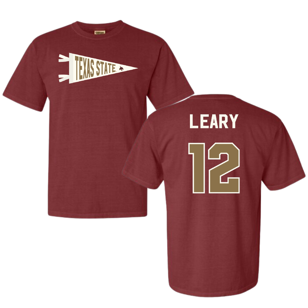 Texas State University Baseball Maroon Pennant Comfort Colors Tee - #12 Ryan Leary