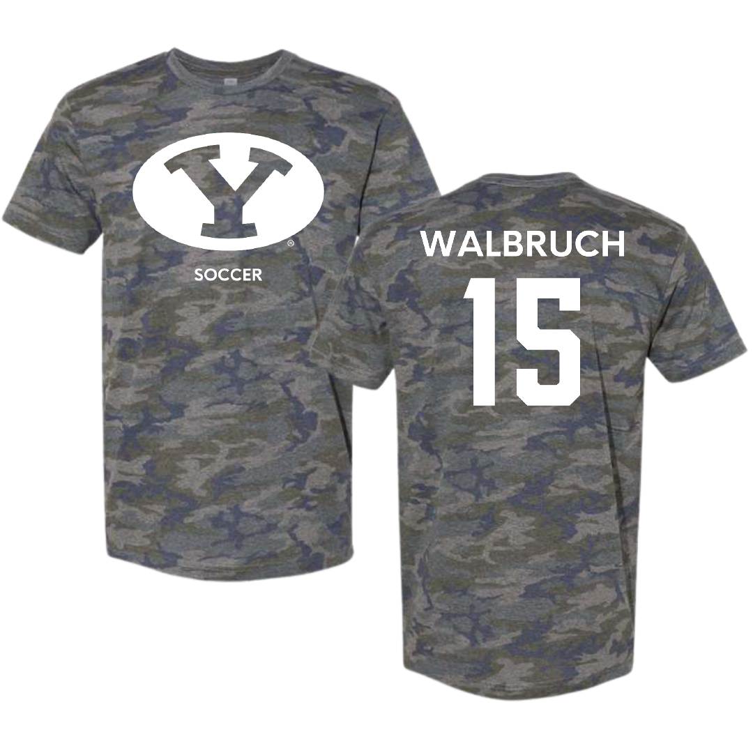 Brigham Young University Soccer (W) Vintage Camo Tee - #15 Ellie Walbruch