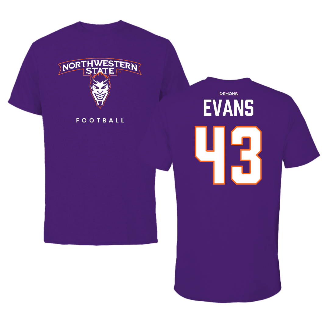 Northwestern State University Football Purple Mascot Performance Tee - #43 Cooper Evans