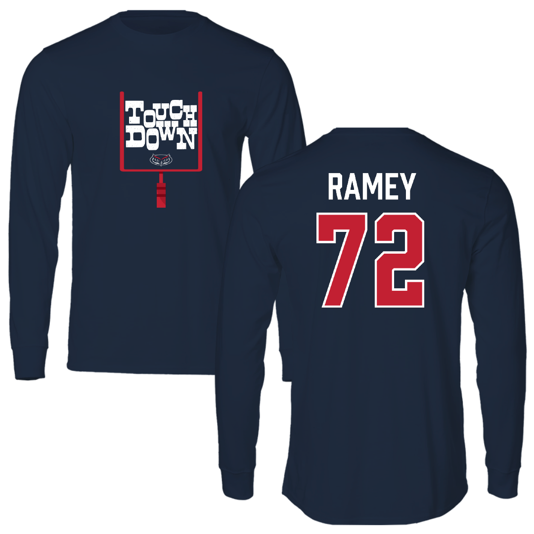 Florida Atlantic University Football Navy Touchdown Long Sleeve - #72 Brayden Ramey