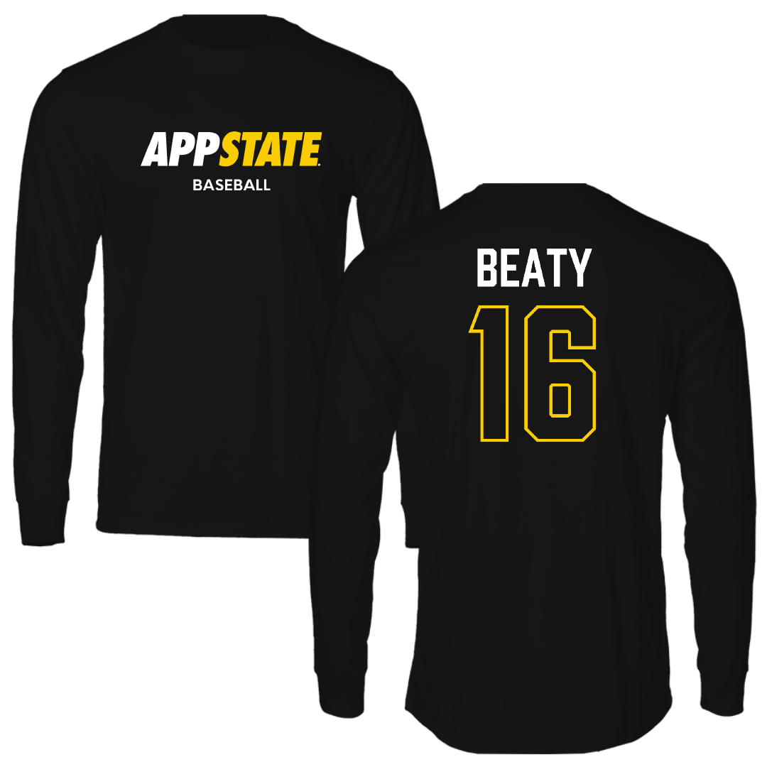 Appalachian State University Baseball Black Block Long Sleeve - #16 Jake Beaty