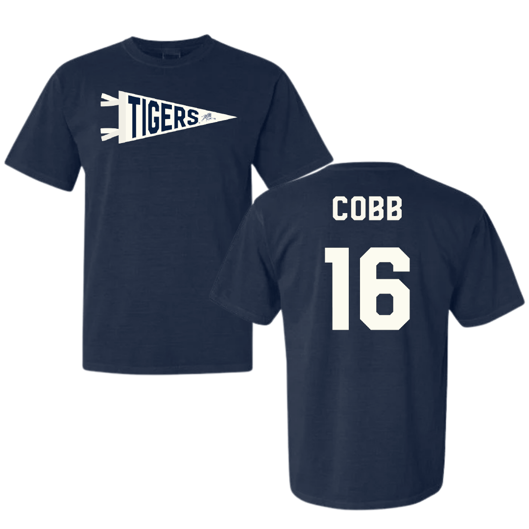 Jackson State University Soccer Navy Pennant Comfort Colors Tee - #16 Olivia Cobb