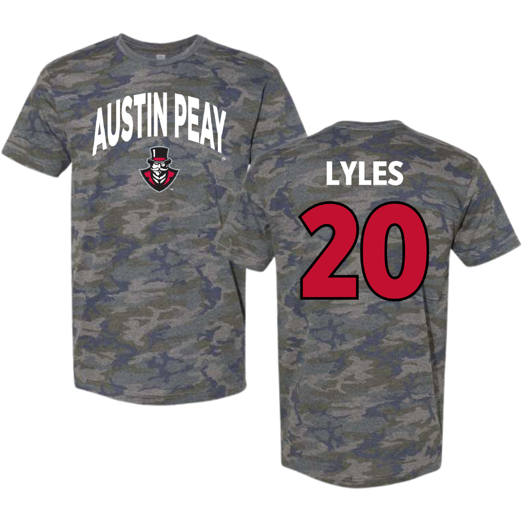 Austin Peay State University Football Vintage Camo Tee - #20 Jaden Lyles