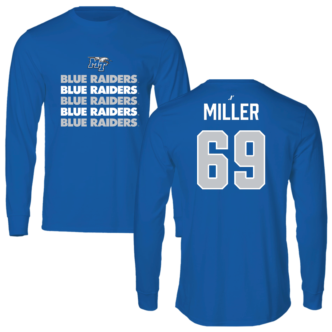 Middle Tennessee State University Football Blue General Performance Long Sleeve - #69 Marcus Miller